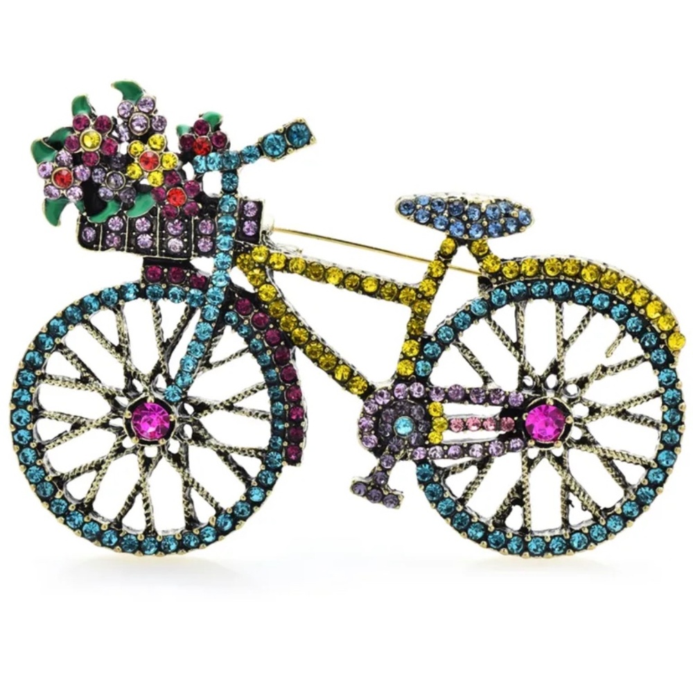 Quirky Bicycle brooch,multicolour glass crystal brooch,cute large statement lape